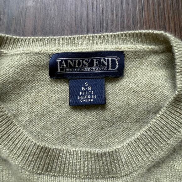 Lands’ End 100% Cashmere Crewneck Sweater Sage Green Women’s S Petite - Picture 4 of 7